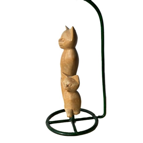 Vintage Wood Carved Cats & Candle Holder Artisan Handcrafted Modernist - Picture 6 of 13